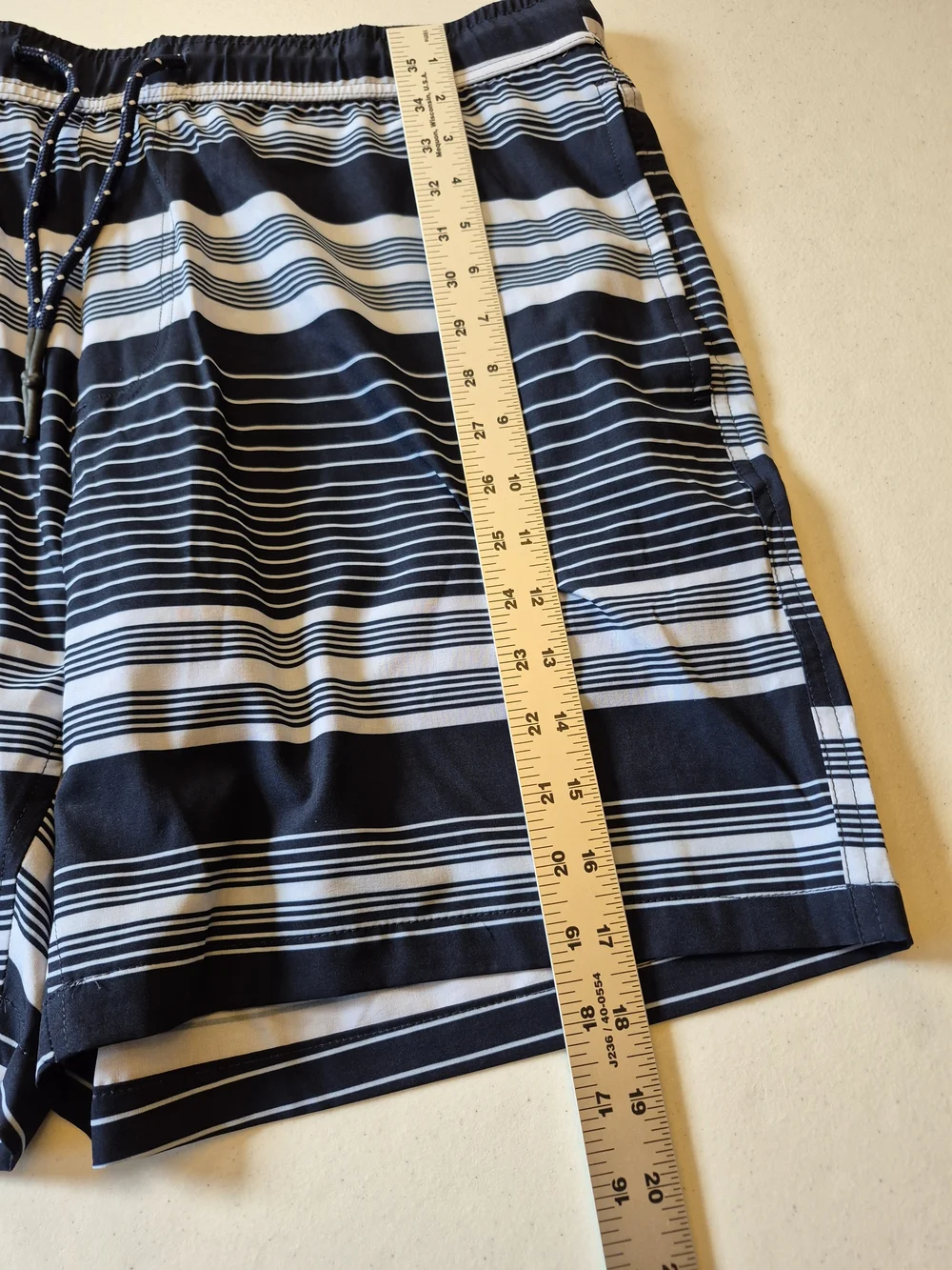 Surfside Supply Navy and White Striped Swim Trunks